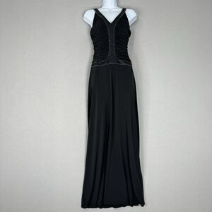 Vintage Laundry By Shelli Segal Womens Dress 0 Black Beaded Jersey Knit Maxi Y2K